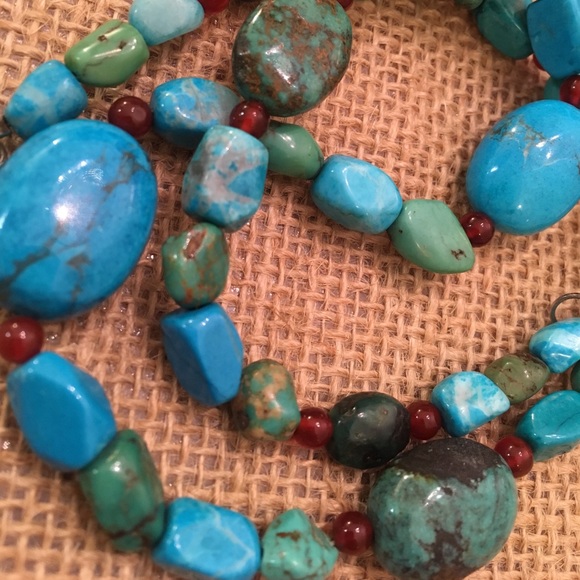 Turquoise Stone Necklace Sterling Clasp 18.5" - Picture 12 of 13